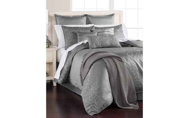  Collection Radiant Day 14 Pcs Floral Silver Comforter Set (Grey, Queen)