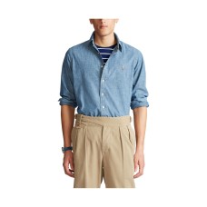 Men’s Classic Untucked Fit Long Sleeves Shirt (Blue, Large)