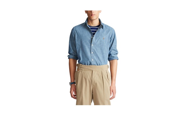 Men’s Classic Untucked Fit Long Sleeves Shirt (Blue, Large)