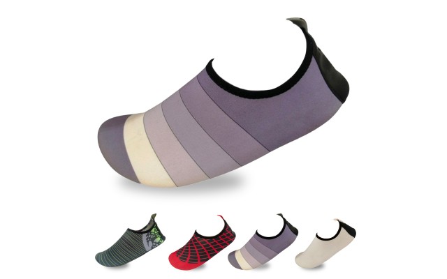 Men’s Flexible Aqua Socks, Swim Shoes, Summer Outdoor Shoes For Water Sports, Pool, Sea, Beach Activities, Gray/White Striped, 11-12