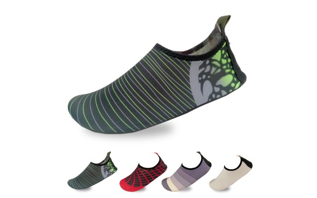 Men’s Flexible Aqua Socks, Swim Shoes, Summer Outdoor Shoes For Water Sports, Pool, Sea, Beach Activities, Gray/Lime Striped, 7-8