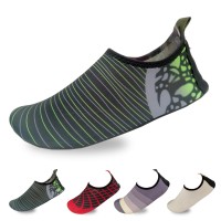 Men’s Flexible Aqua Socks, Swim Shoes, Summer Outdoor Shoes For Water Sports, Pool, Sea, Beach Activities, Gray/Lime Striped, 9-10