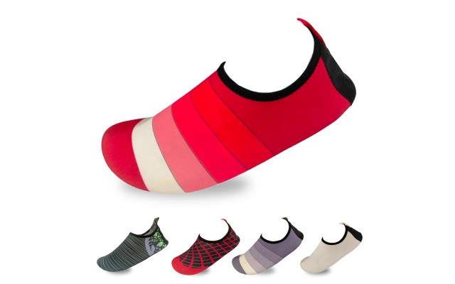 Men’s Flexible Aqua Socks, Swim Shoes, Summer Outdoor Shoes For Water Sports, Pool, Sea, Beach Activities, Red/White Striped, 11-12