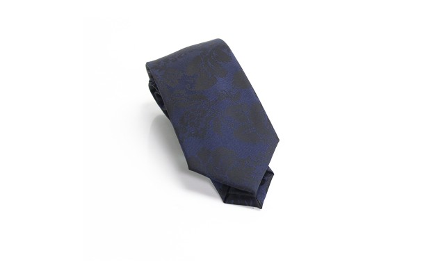 Men’s Neck Tie Navy Damask Floral Print Skinny Slim Silk Not Applicable (Navy)