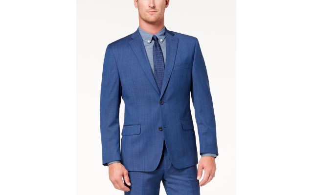  Men’s Classic-Fit Airsoft Stretch Blue Solid Suit Jacket