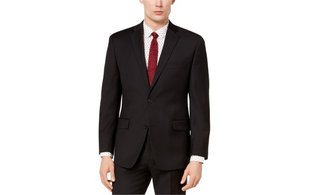  Men’s Classic-Fit Airsoft Stretch Solid Suit Jacket, Black, 44