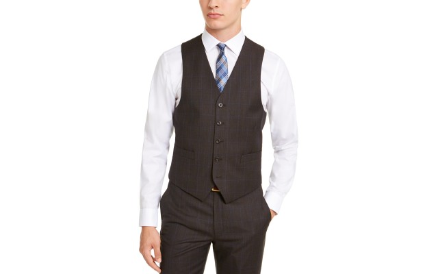  Men’s Classic-Fit Airsoft Stretch Suit Vest, Brown, 2XL
