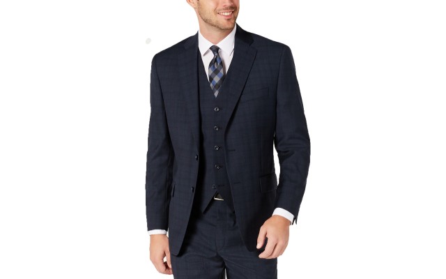  Men’s Classic-Fit Airsoft Stretch Teal Plaid Suit Separate Jacket (Teal, 41R)