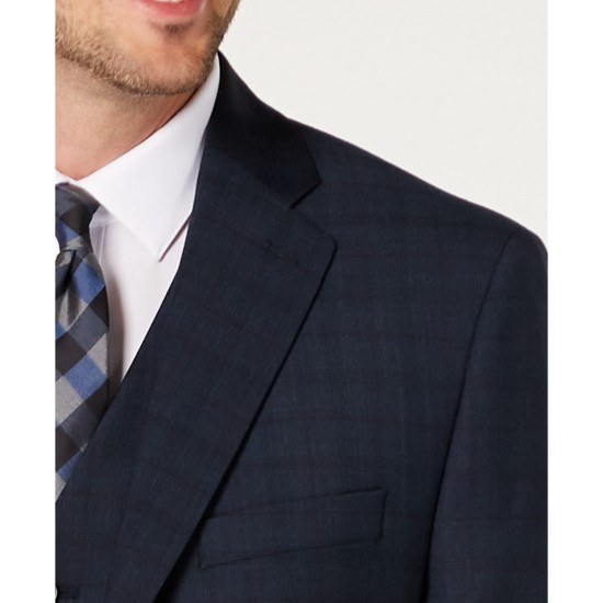  Men’s Classic-Fit Airsoft Stretch Teal Plaid Suit Separate Jacket (Teal, 41R)