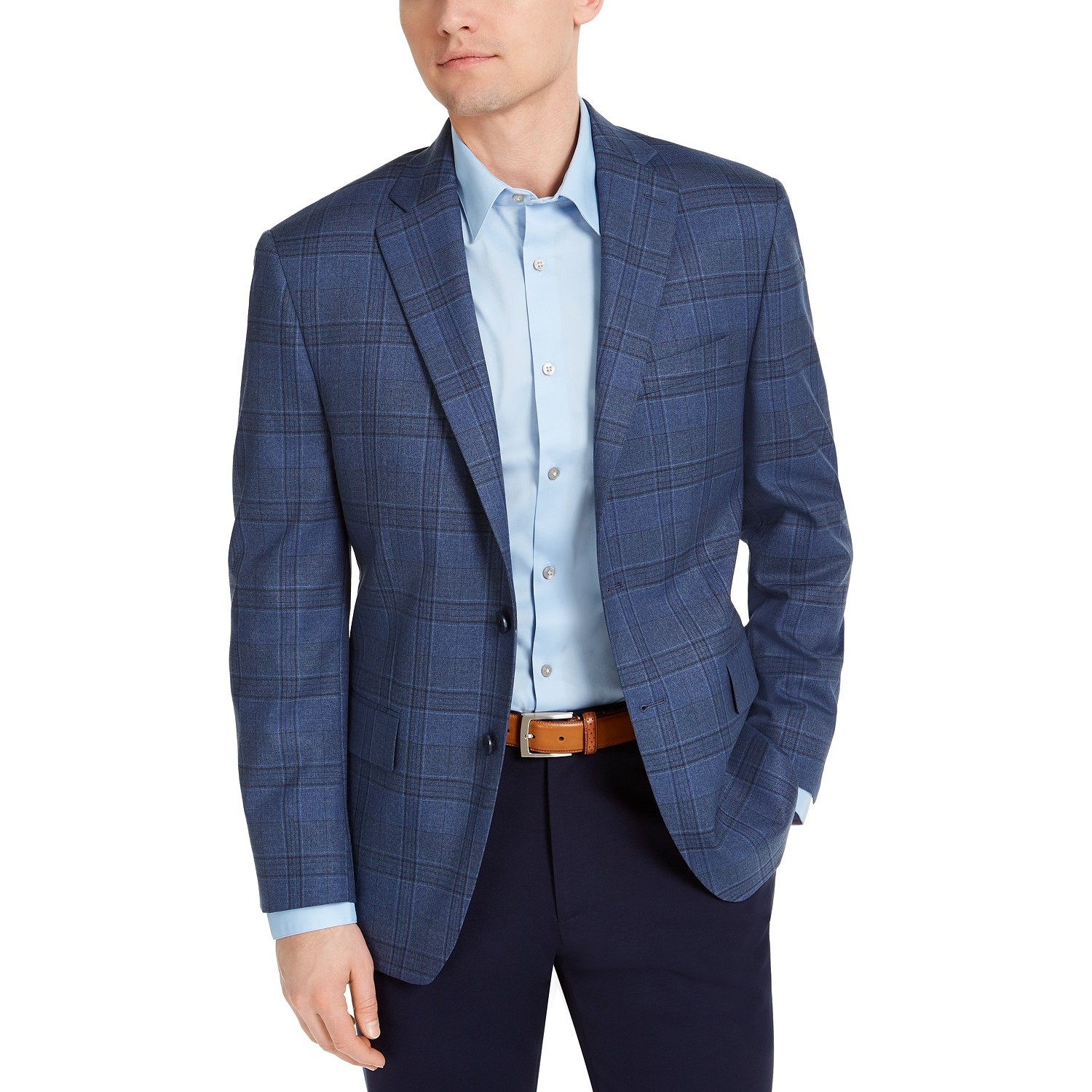 Michael Kors Men’s Classic-Fit Plaid Sport Coat (Navy, 42)