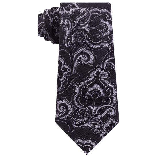  Men's Intricate Outlined Paisley Ties, Black