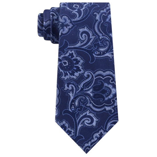  Men's Intricate Outlined Paisley Ties, Navy
