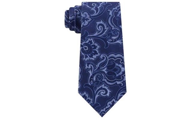  Men's Intricate Outlined Paisley Ties, Navy
