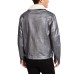 Men’s Metallic Moto Trucker Jacket (Silver, XL)