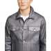  Men’s Metallic Moto Trucker Jacket (Silver, XL)