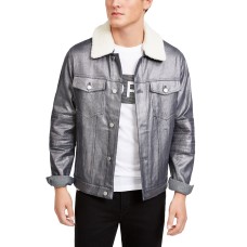 Michael Kors Men’s Metallic Moto Trucker Jacket (Silver, XL)