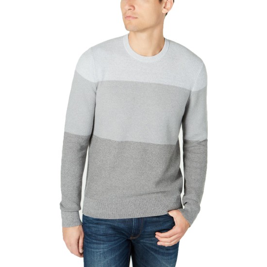  Men's Striped Crewneck Sweaters, Gray, 2X-Large