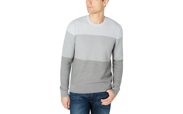  Men's Striped Crewneck Sweaters, Gray, 2X-Large