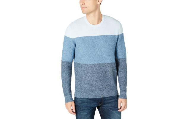  Men's Striped Crewneck Sweaters, White, 2X-Large