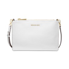 Michael Kors Pebbled Leather Double Pouch Crossbody,Optic White