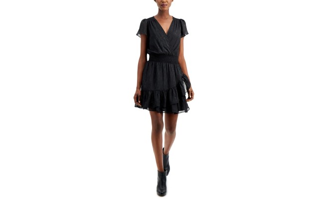  Petite Ruffled Shimmer Dress (Black), Black, Large