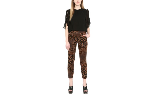   Women's Animal-Print Pull-On Pants, Brown, Large