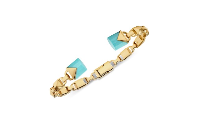  Women’s Mercer Link Semi-Precious Sterling Silver Center Back Hinged Cuff, Gold