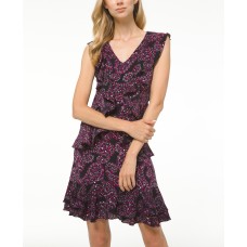Michael Kors Women's Multi Pop Paisley Print Lux Matte Jersey Cascade Ruffle Trim Dress