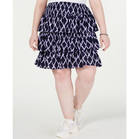  Women's Printed Tiered Skirt, MED PURPLE, 2X