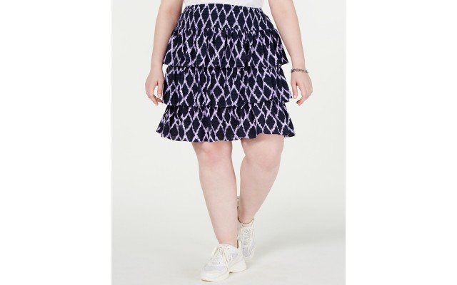  Women's Printed Tiered Skirt, MED PURPLE, 2X