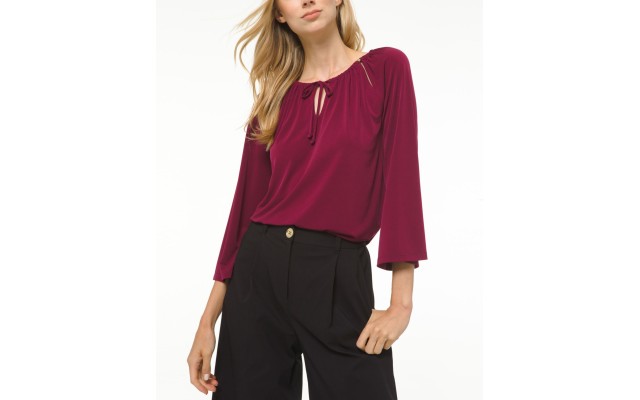  Women’s Tie-Neck Peasant Top, Dark Ruby, X-Large