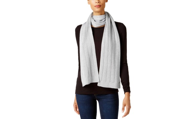  Womens Vertical Stitch Metallic Scarf (Silver)