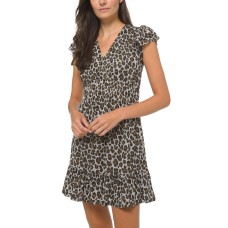 MICHAEL Michael Kors Flounce-Sleeve Metallic-Stripe Dress (Brown, Large)