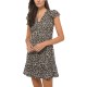  Flounce-Sleeve Metallic-Stripe Dress (Brown, Large)