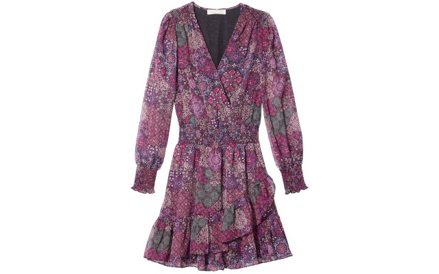  Mega Patchwork Printed Faux-Wrap Dress (Dark Pink, Large)