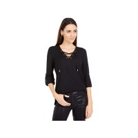 MICHAEL Michael Kors Petite Waffle Lace-Up Tunic, Black, Medium