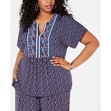 MICHAEL Michael Kors Plus Size Wave Mosaic Border Top Multi Color 3X