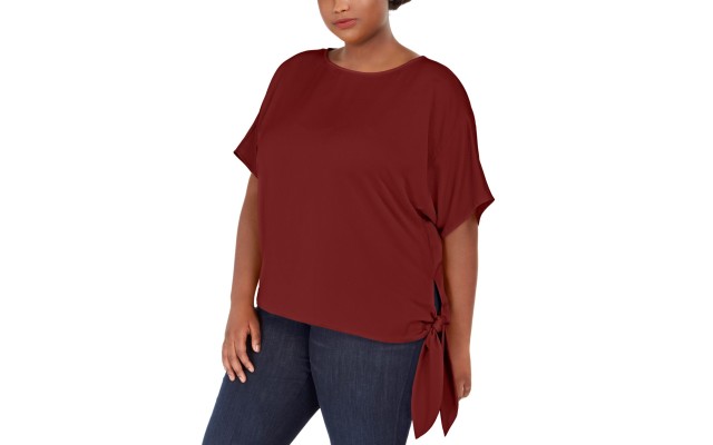 Michael  Tie-Side Boat-Neck Top 3X- Red