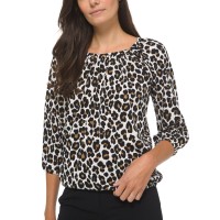 MICHAEL Michael Kors Women’s Animal-Print Cotton Peasant Top (Brown, XX-Small)