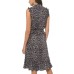  Women’s Animal-Print Smocked Ruffled-Hem Dress (Gunmetal, Medium)