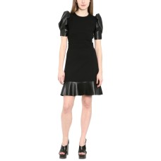 MICHAEL Michael Kors Women’s Leather-Trim Puff-Sleeve Dress (Black, Large)