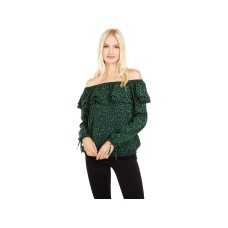 MICHAEL Michael Kors Women’s Mega Cheetah Ruffle Peasant Top (Green, X-Large)