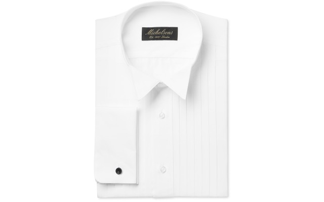  of London Men’s Pleated Wing French Cuff Tuxedo Shirt (White,15X32-33)