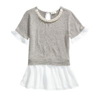 Monteau Big Girls Embellished Layered-Look Top (Gray, M)