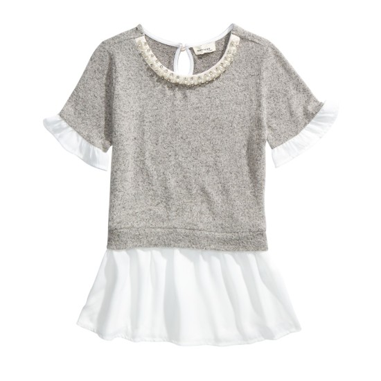  Big Girls Embellished Layered-Look Top (Gray, M)