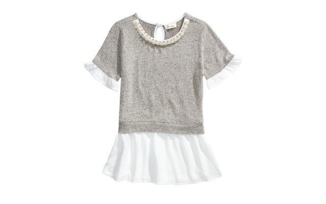  Big Girls Embellished Layered-Look Top (Gray, M)