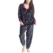 Muk Luks Printed Dimple Fleece Cozy Pajama Set (Charcoal, Small)