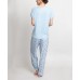  T-Shirt & Printed Pants Pajama Set (Blue), Blue, Large