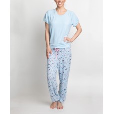 Muk Luks T-Shirt & Printed Pants Pajama Set (Blue)
