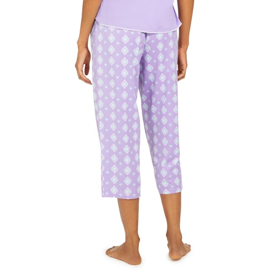  Women’s Printed Capri Pajama Pant (Purple, Small)